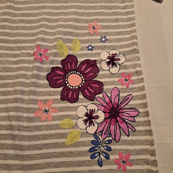 Gymboree girls size Large or 10-12 gray & white striped dress, flower design - Picture 3 of 5